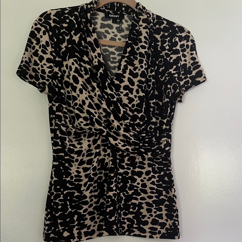 DKNY Animal Print Women's Blouse - Black and Tan